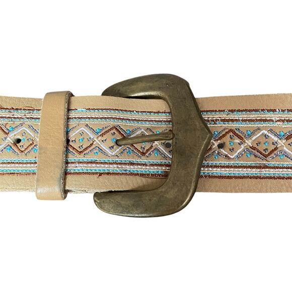 Tan Leather Embroidered Boho Western Belt size medium made in India main image 5